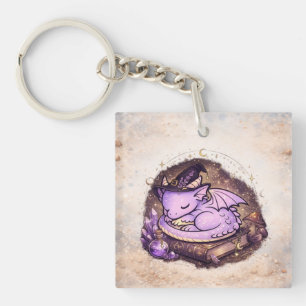 Cute Sleeping Dragon Witchy Key Ring