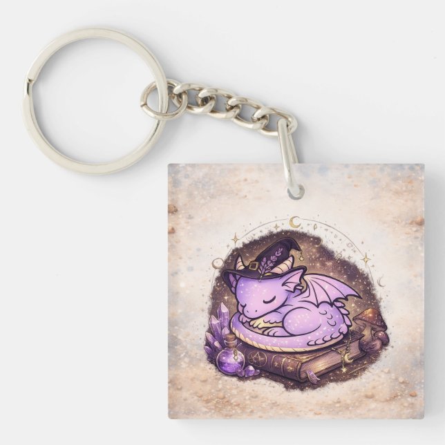 Cute Sleeping Dragon Witchy Key Ring (Front)