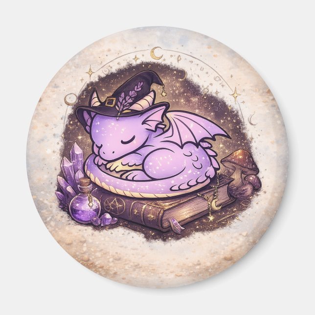 Cute Sleeping Dragon Witchy Magnet (Front)