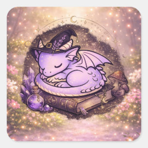 Cute Sleeping Dragon Witchy Square Sticker