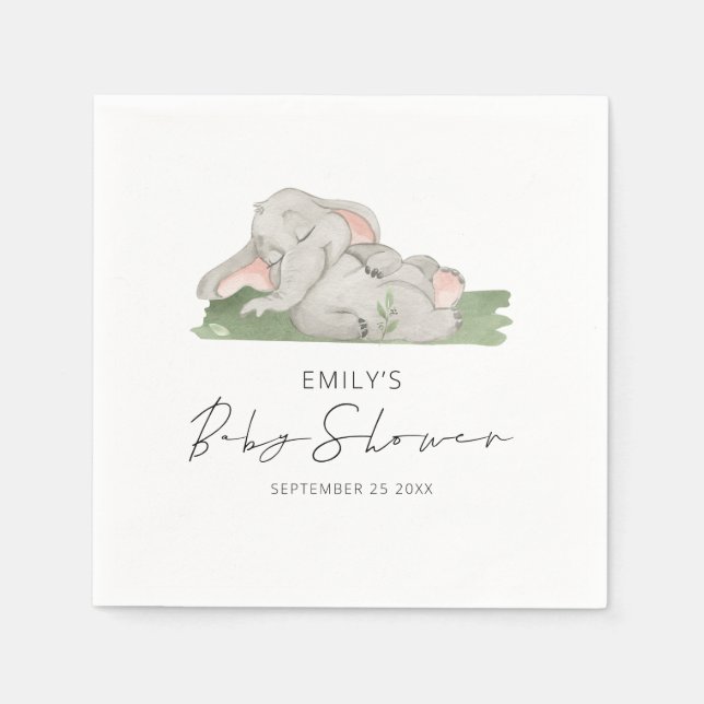 Cute Sleeping Elephant Baby Shower Napkin (Front)