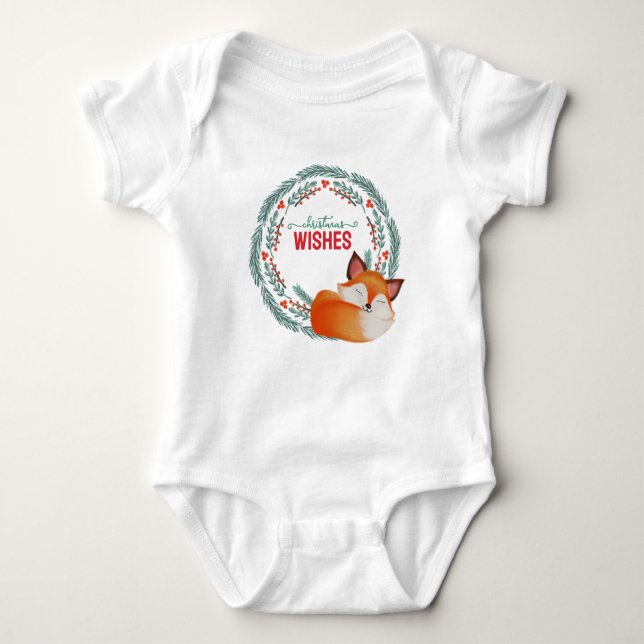 Cute Sleeping Fox Christmas Baby Bodysuit (Front)