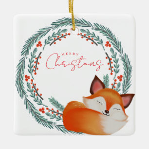 Cute Sleeping Fox Christmas Ceramic Ornament