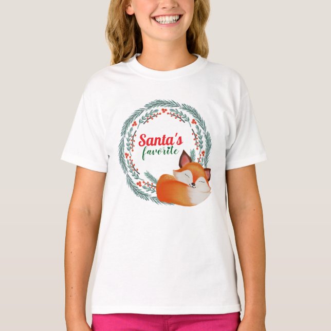 Cute Sleeping Fox Christmas T-Shirt (Front)