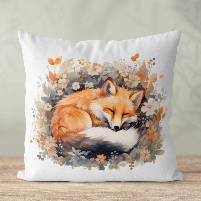 Cute Sleeping Fox Cushion (Cute sleeping fox watercolour pillow)