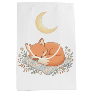 Cute Sleeping Fox on Quilt under Crescent Moon AI Medium Gift Bag
