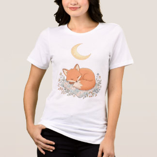 Cute Sleeping Fox on Quilt under Crescent Moon AI Tri-Blend Shirt