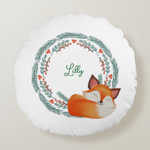 Cute Sleeping Fox Personalised Round Cushion