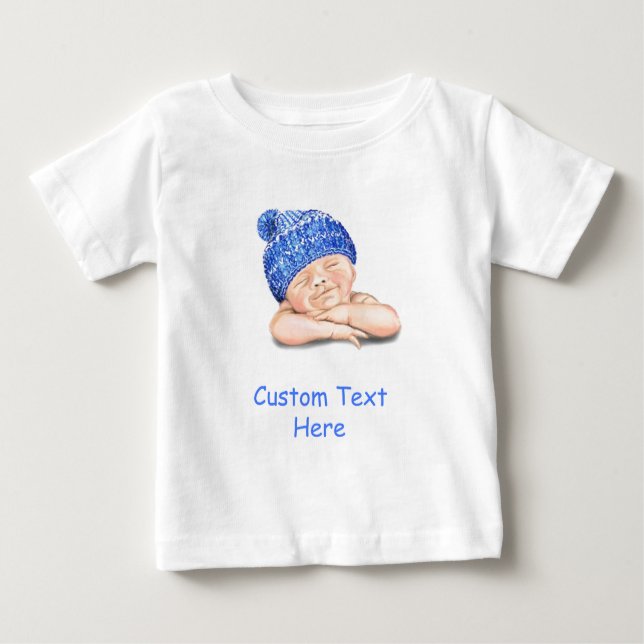 Cute Sleeping Funny Baby T-Shirt wuth Custom Text (Front)