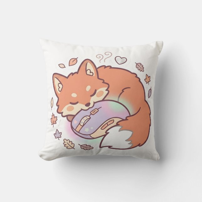 Cute Sleeping Gamer Fox Pillow (Front)