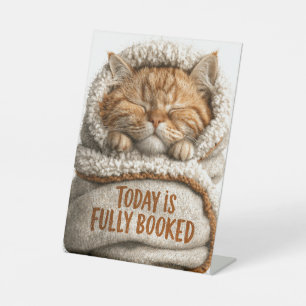 Cute Sleeping Ginger Kitten Swaddled in Blanket  Pedestal Sign