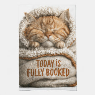 Cute Sleeping Ginger Kitten Swaddled in Blanket  Tea Towel