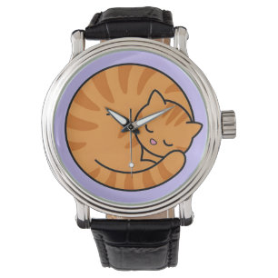 Cute Sleeping Ginger Tabby Cat Silver Plated Neckl Watch
