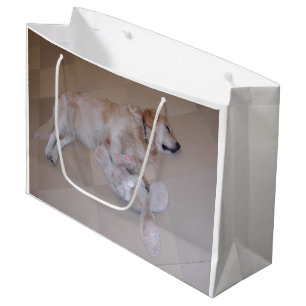 Cute Sleeping Golden Retriever  With Toy Rabbit Large Gift Bag