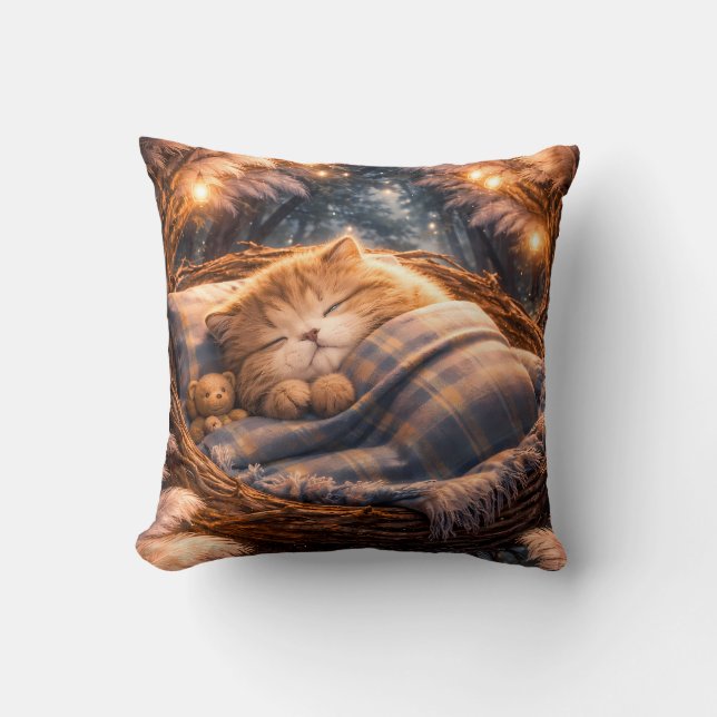 Cute Sleeping Kitten Cosy Fantasy Pillow (Front)