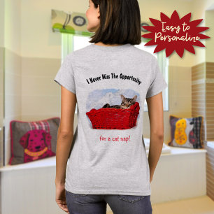 Cute Sleeping Kitten in Red Basket Custom Back T-Shirt