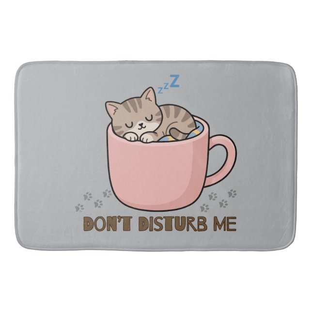 Cute Sleeping Kitten in Teacup Bath Mat (Front)