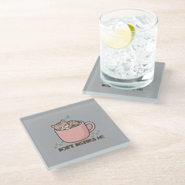 Cute Sleeping Kitten in Teacup coaster (Angled)