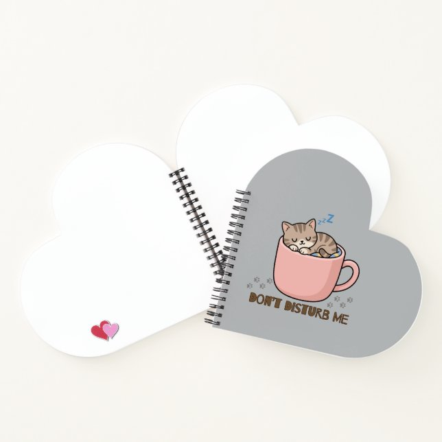 Cute Sleeping Kitten in Teacup Heart Shaped Blank  Notebook (Inside)