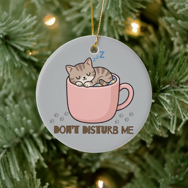 Cute Sleeping Kitten in Teacup Ornament (Tree)