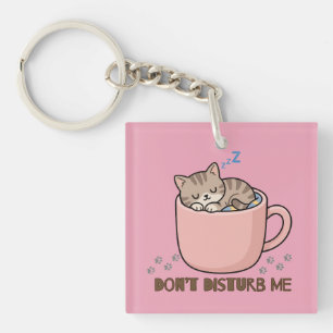 Cute Sleeping Kitten Teacup Don’t Disturb Me Keych Key Ring