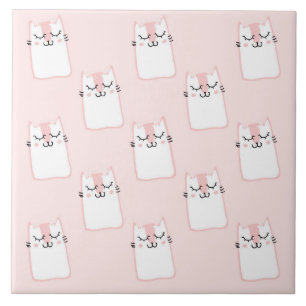 Cute Sleeping Kitty Cat Pattern Ceramic Tile