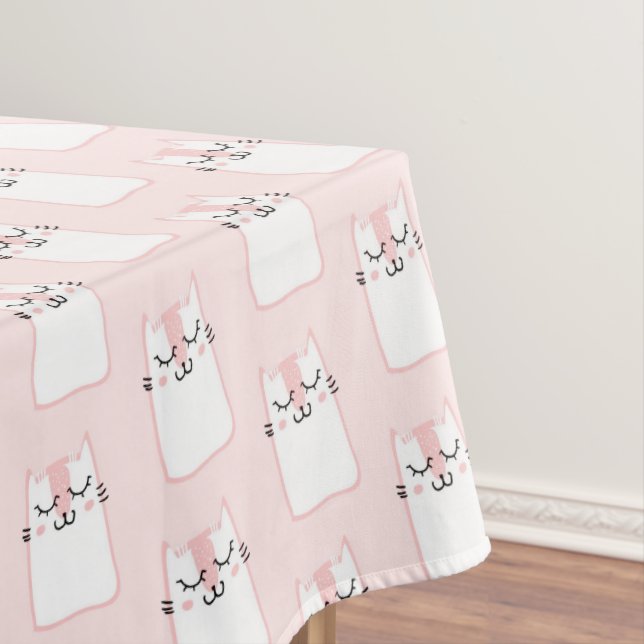 Cute Sleeping Kitty Cat Pattern Tablecloth (In Situ)