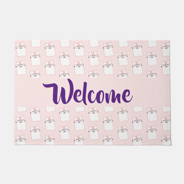 Cute Sleeping Kitty Cat Pattern Welcome Doormat (Front)