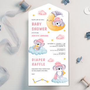 Cute Sleeping Koala Bear Crescent Moon Baby Shower All In One Invitation