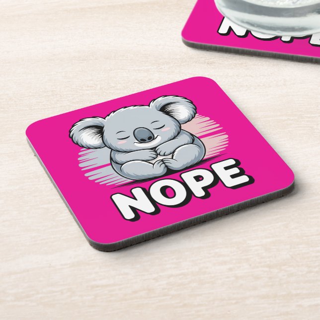 Cute Sleeping Koala “Nope” Funny Cartoon Coaster (Left Side)