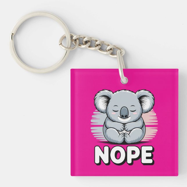 Cute Sleeping Koala “Nope” Funny Cartoon Key Ring (Front)