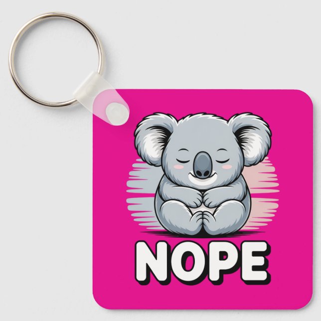 Cute Sleeping Koala “Nope” Funny Cartoon Key Ring (Front)