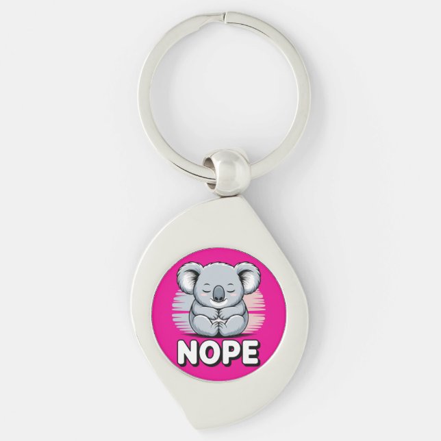 Cute Sleeping Koala “Nope” Funny Cartoon Key Ring (Front)