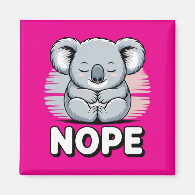 Cute Sleeping Koala “Nope” Funny Cartoon Magnet (Front)