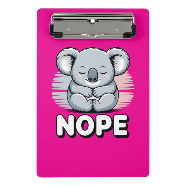 Cute Sleeping Koala “Nope” Funny Cartoon Mini Clipboard (Front)