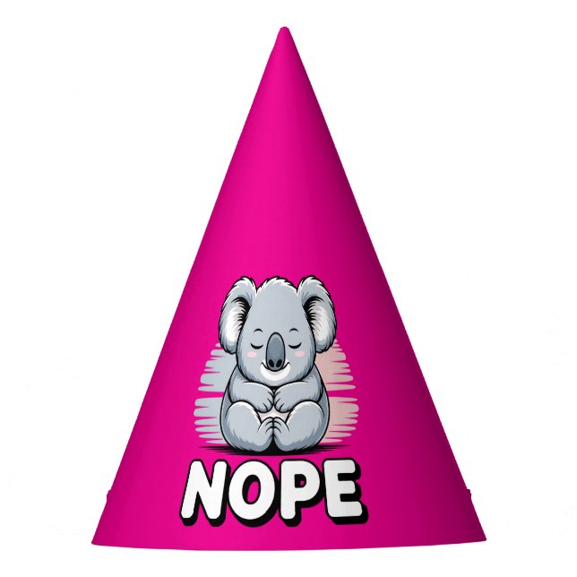 Cute Sleeping Koala “Nope” Funny Cartoon Party Hat (Front)
