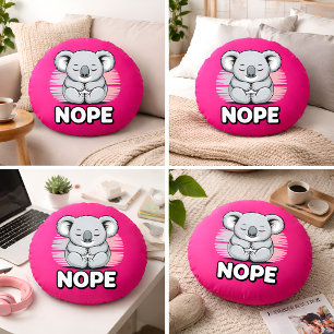 Cute Sleeping Koala “Nope” Funny Cartoon Round Cushion