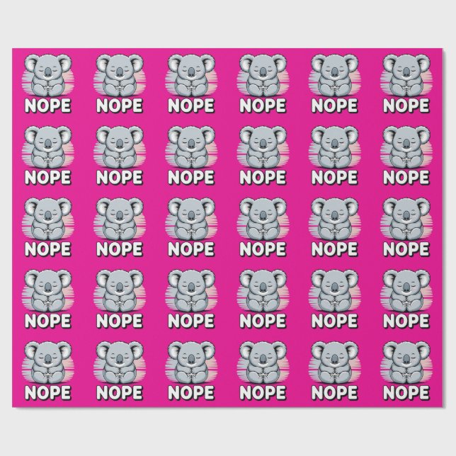 Cute Sleeping Koala “Nope” Funny Cartoon Wrapping Paper (Flat)