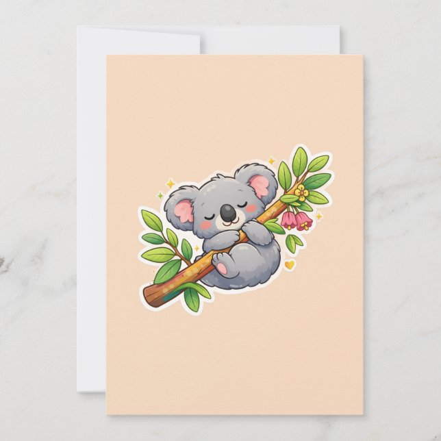 Cute Sleeping Koala on Eucalyptus Branch Kawaii  Invitation (Front)