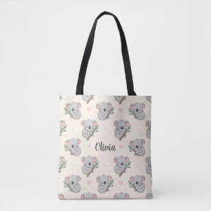 Cute Sleeping Koala with Eucalyptus Pattern Tote Bag