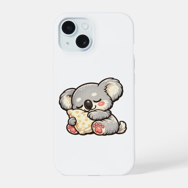 Cute Sleeping Koala with Pillow iPhone 15 Case (Back)