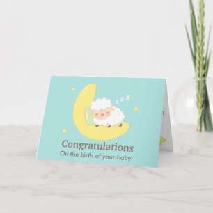 Cute Sleeping Lamb Congratulations Baby Newborn Card