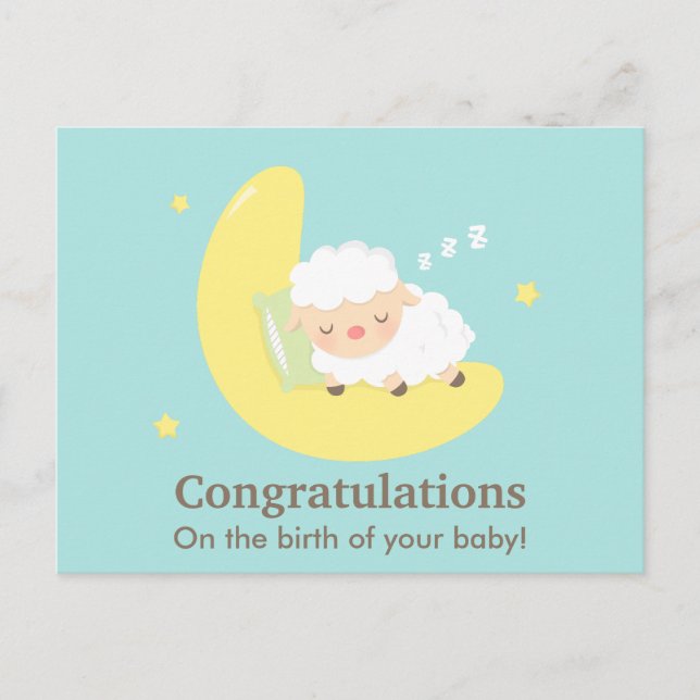 Cute Sleeping Lamb Congratulations Baby Newborn Postcard (Front)