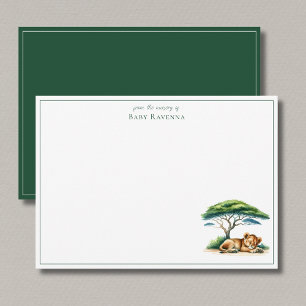 Cute Sleeping Lion Safari Green Nursery Thank You  Card
