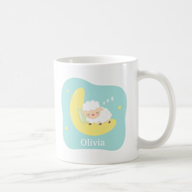 Cute Sleeping Little Lamb on the Moon Coffee Mug (Right)