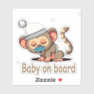 Cute Sleeping Monkey Baby on Board Car Sign Decal