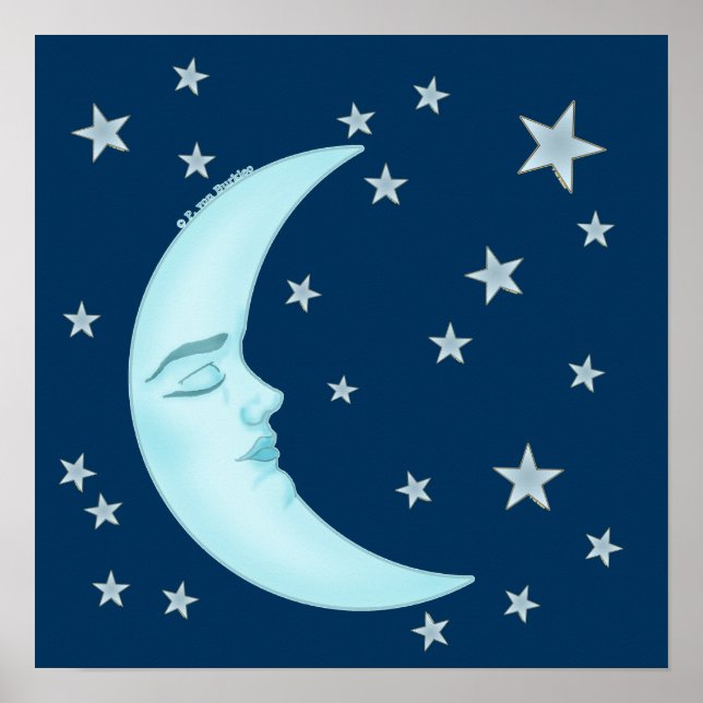 Cute Sleeping Moon Poster (Front)