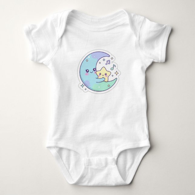 Cute Sleeping Moon & Stars  Baby Bodysuit (Front)