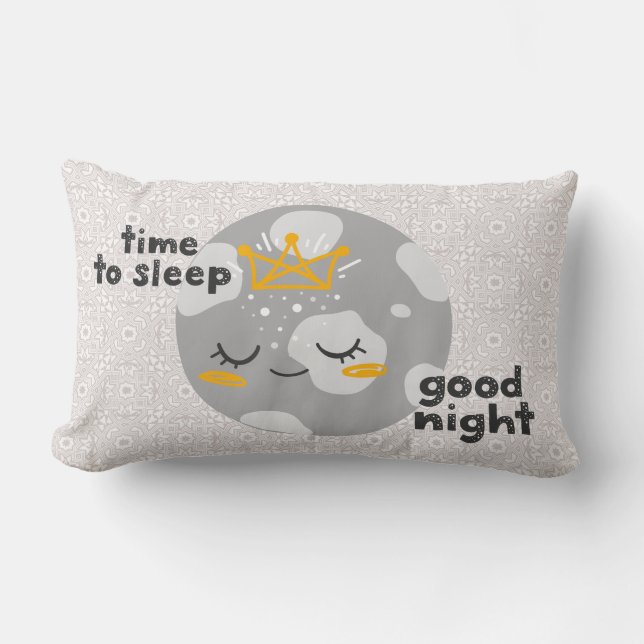 Cute Sleeping Moon Time To Sleep Good Night Lumbar Cushion (Front)