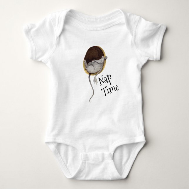Cute Sleeping Mouse Nap Time Baby Bodysuit (Front)